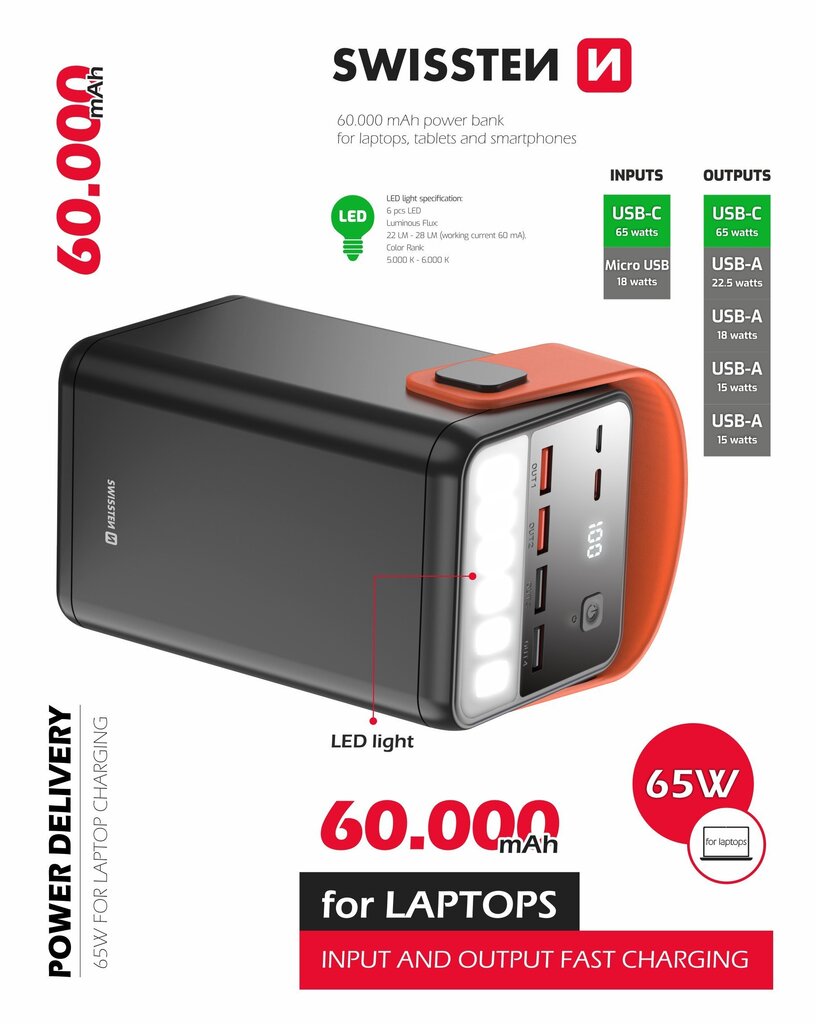 Swissten Power Line 60 000 mAh цена и информация | Akupangad | kaup24.ee