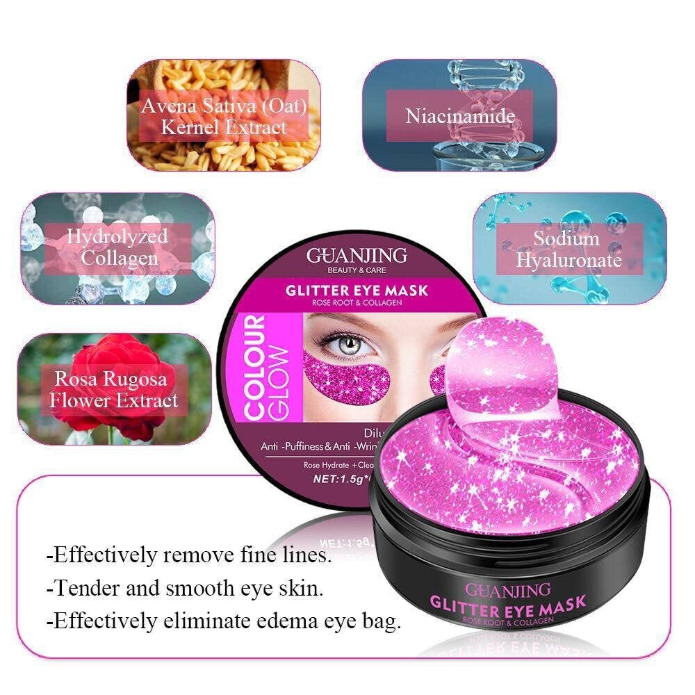 Silmapadjad Collagen & Rose Root Eye Pads Pink Glitter naistele ja meestele, 60 tk hind ja info | Näomaskid, silmamaskid | kaup24.ee