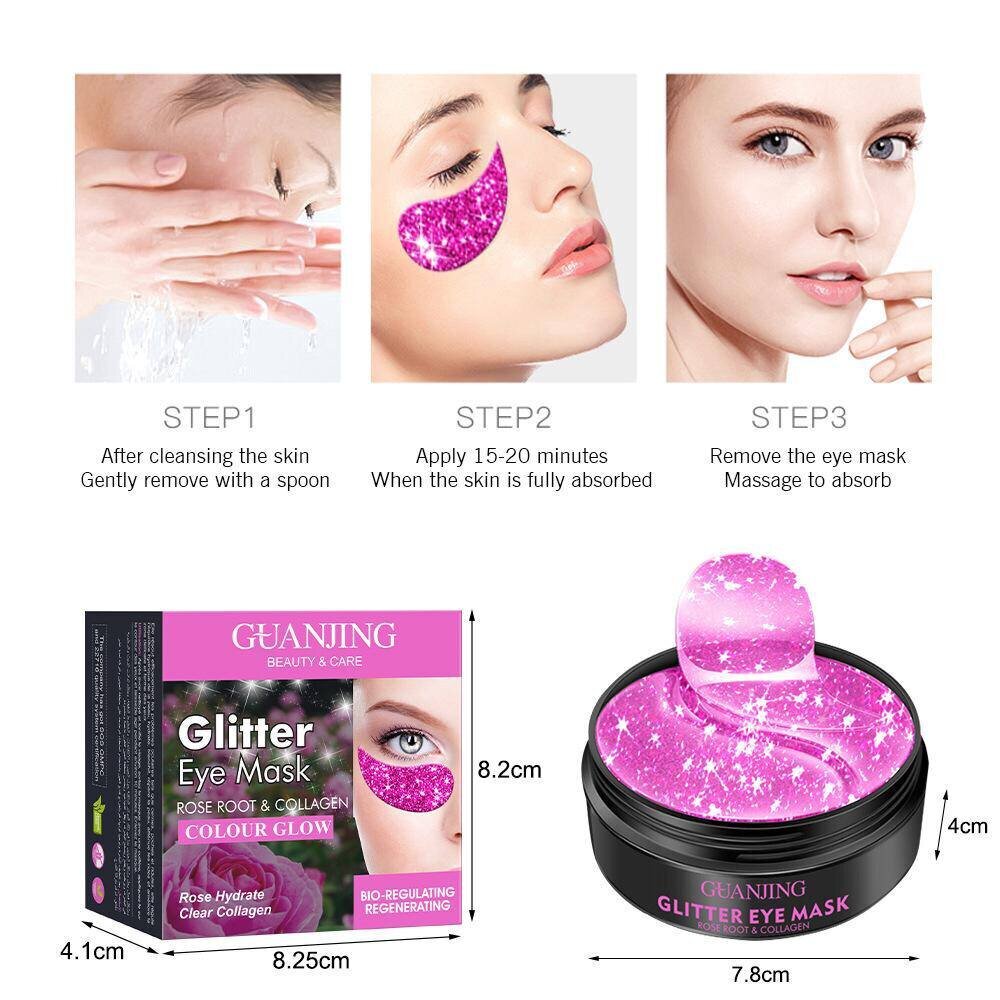 Silmapadjad Collagen & Rose Root Eye Pads Pink Glitter naistele ja meestele, 60 tk hind ja info | Näomaskid, silmamaskid | kaup24.ee