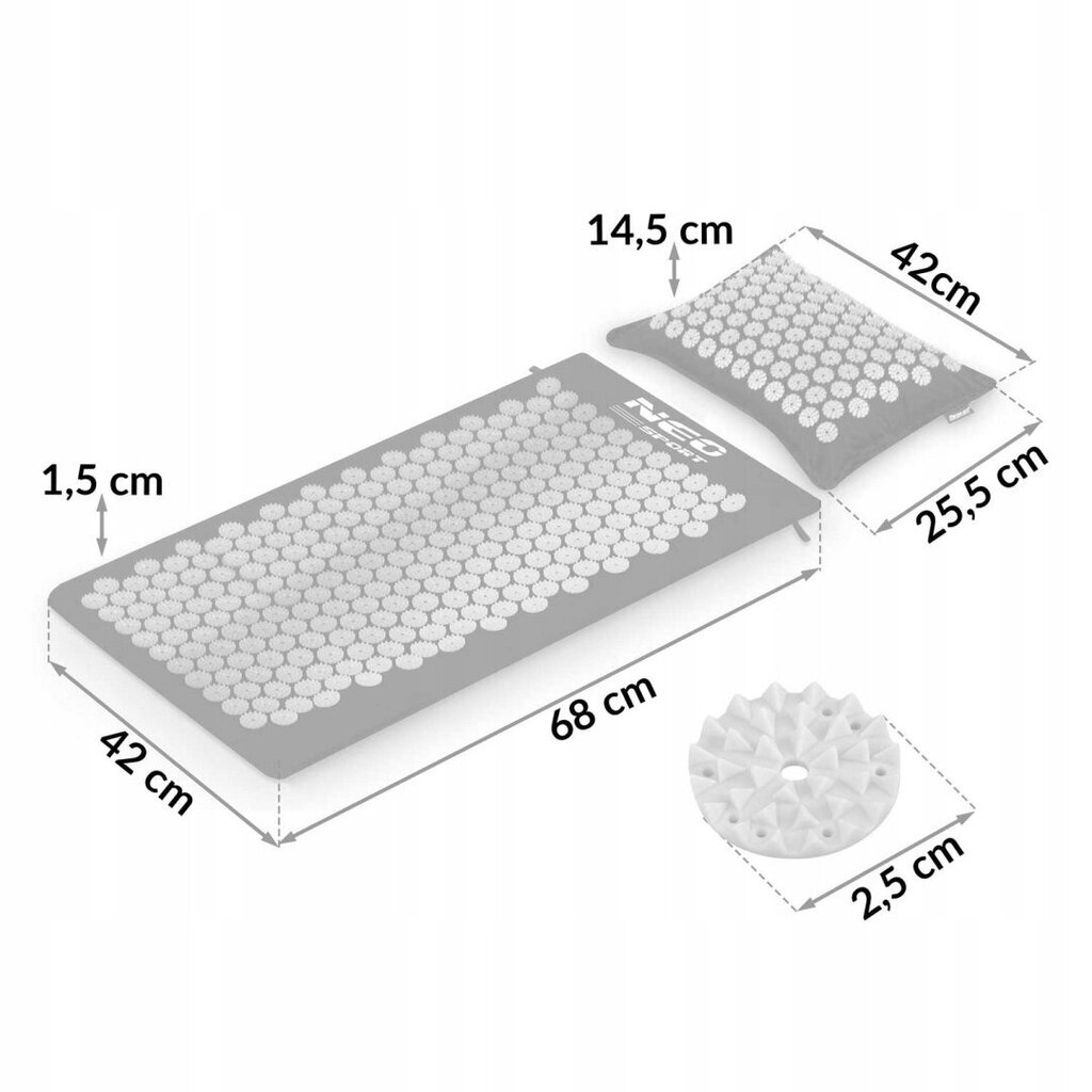 Akupressuuri massaažimatt padjaga Neo-sport, hall/must hind ja info | Massaažikaubad | kaup24.ee