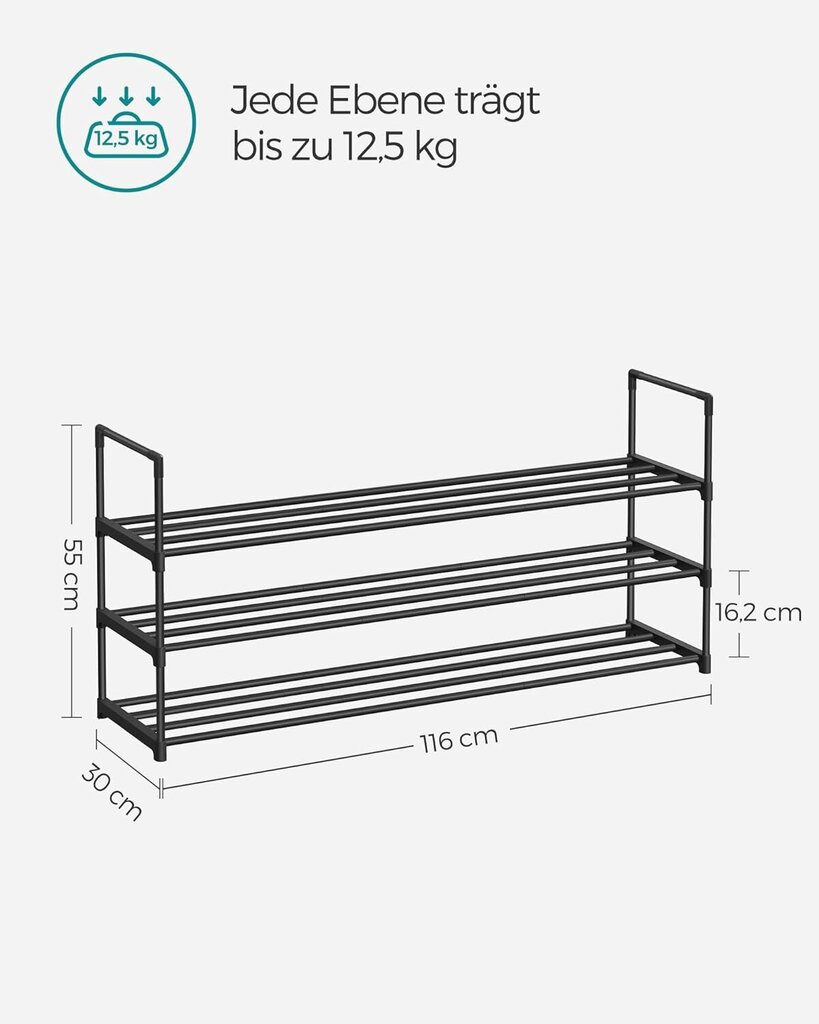 Songmics jalatsiriiul, 3-korruseline, 30x116x55 cm, must цена и информация | Jalatsikapid, jalatsiriiulid | kaup24.ee