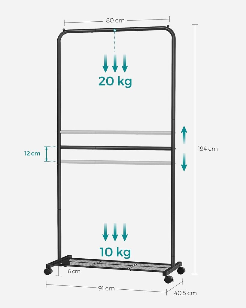 Eraldi seisev riidepuu Songmics, HSR027B01, 40 x 91 x 193 cm, must цена и информация | Riidepuud ja -kotid | kaup24.ee