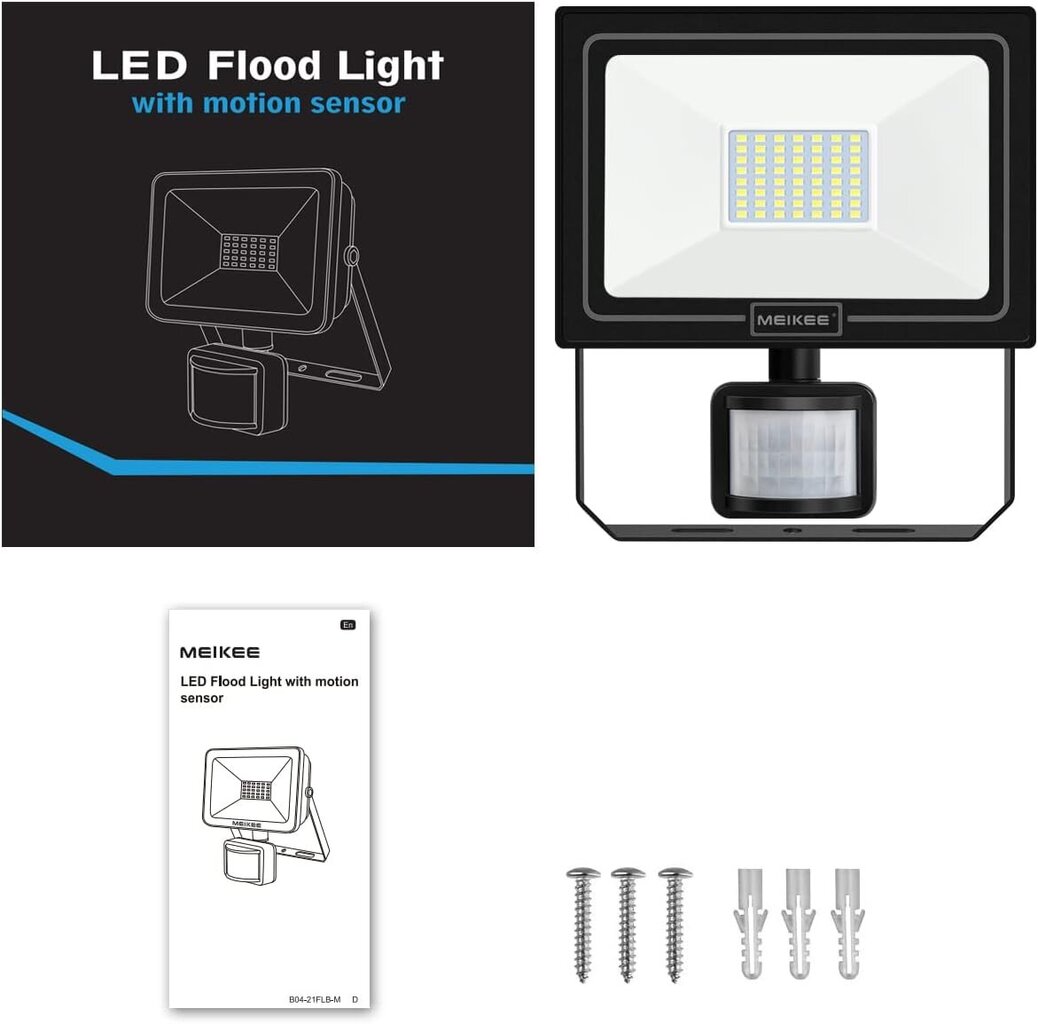 Meikee 50W LED prožektor koos liikumisanduriga цена и информация | Taskulambid, prožektorid | kaup24.ee