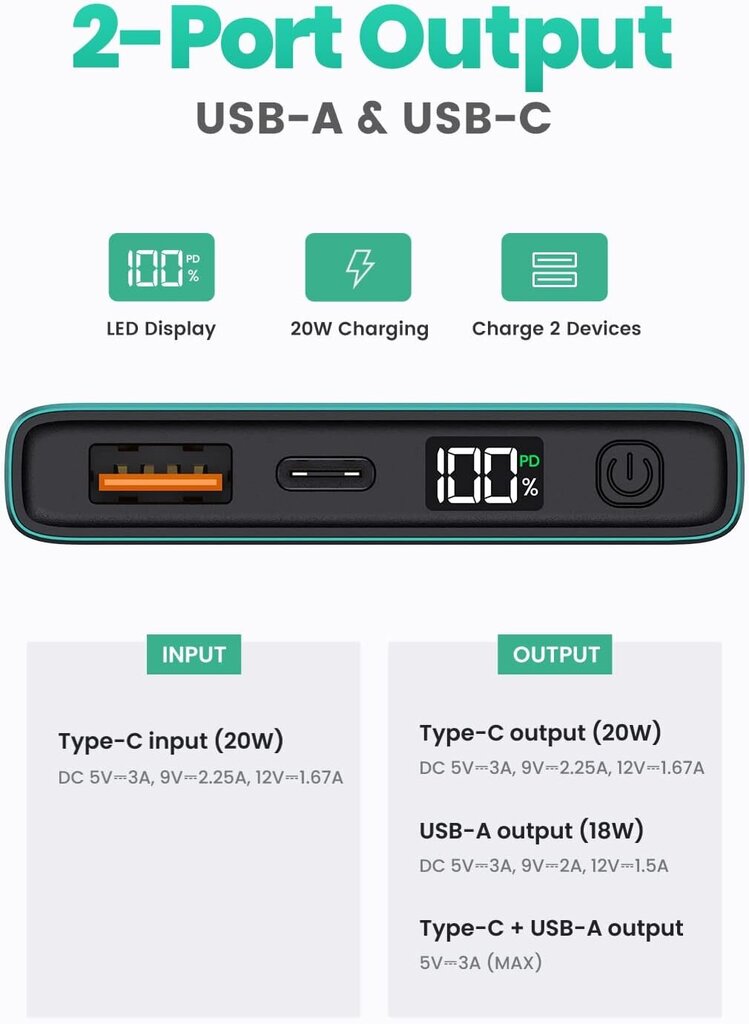 Topk Power Bank 20W PD QC 3.0 USB C Kiirlaadimine 10000mAh цена и информация | Akupangad | kaup24.ee