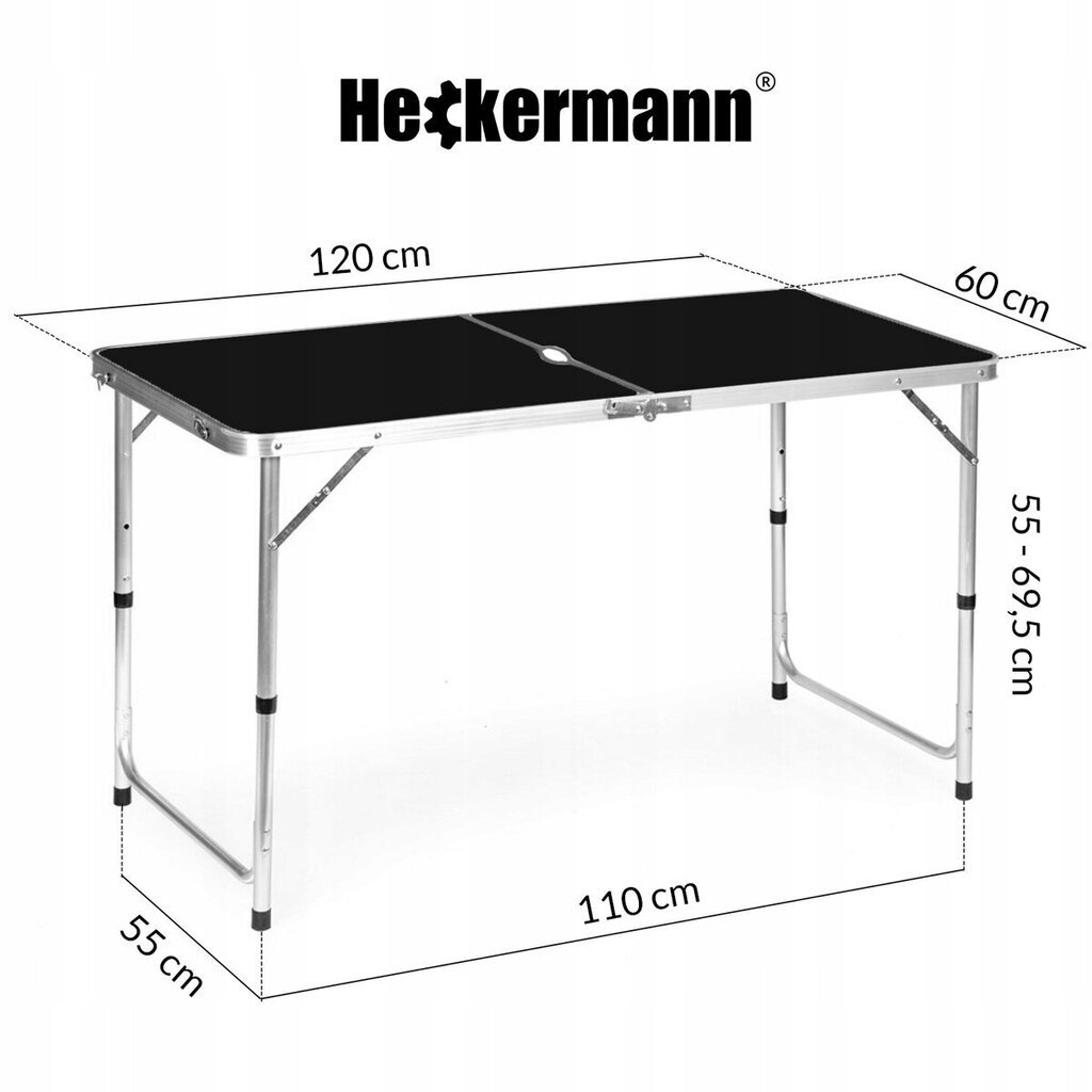 Matkalaud koos toolidega Heckermann, must, 60 x 120 x 69,5 cm hind ja info | Matkamööbel | kaup24.ee