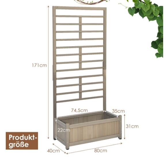 Puidust kõrgendatud aiapeenar võrega Costway, 80 cm x 40 cm x 171 cm hind ja info | Kasvuhooned | kaup24.ee