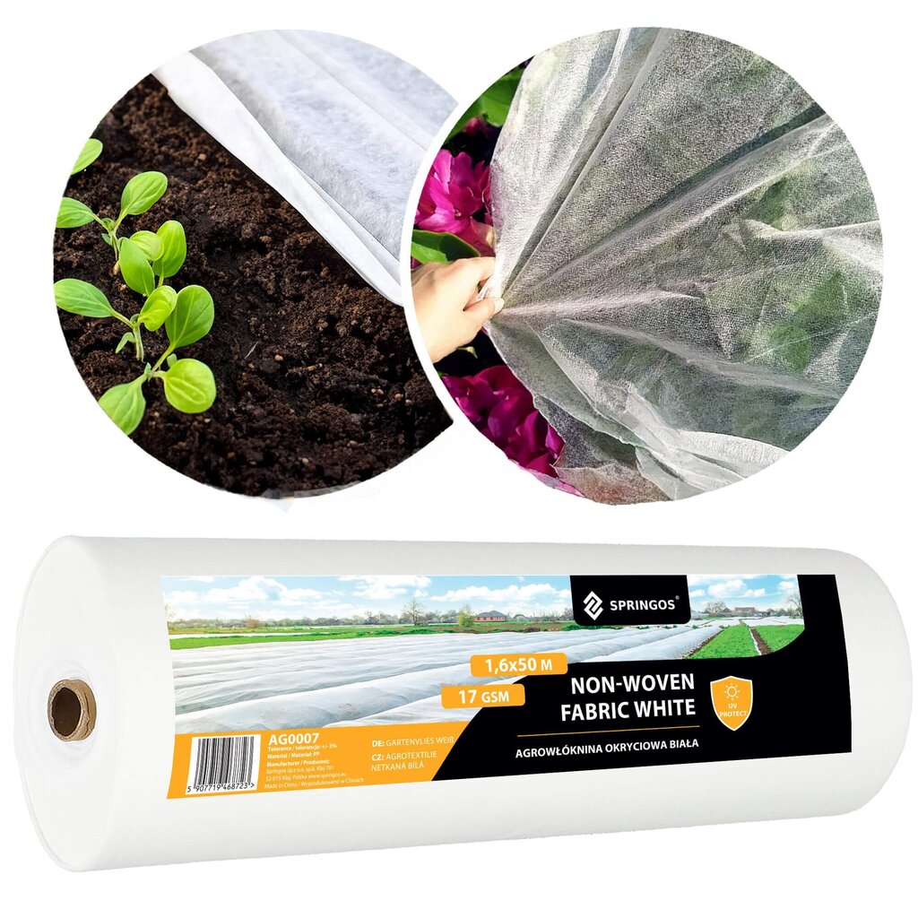 Talvine agrotekstiil Springos AG0007 17g/m2 50x1,6m valge цена и информация | Aiatööriistad | kaup24.ee