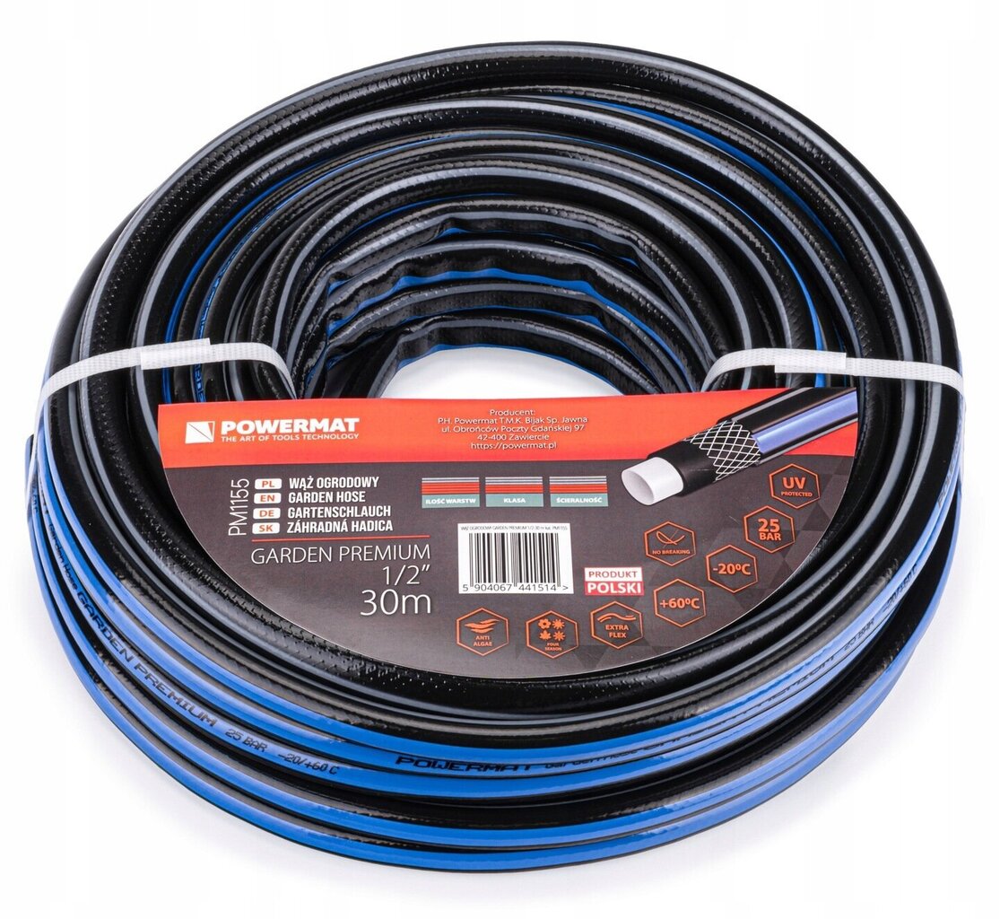 Aiavoolik Powermat GARDEN PREMIUM 1/2" 30M / PM1155, 1/2" 30m hind ja info | Kastekannud, voolikud, niisutus | kaup24.ee