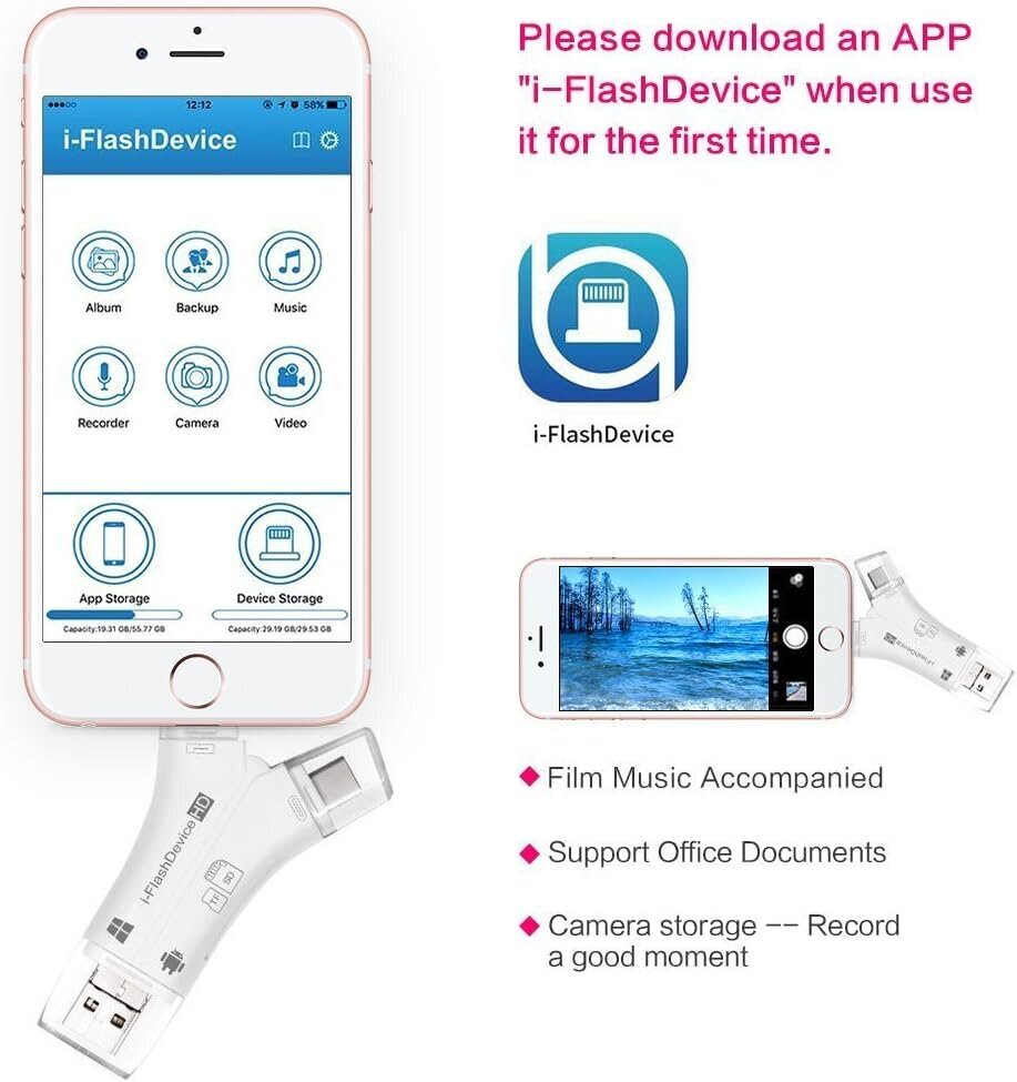 i-Flash mälukaardilugeja, 4 ühes, SD ja TF. Adapter hind ja info | USB jagajad, adapterid | kaup24.ee