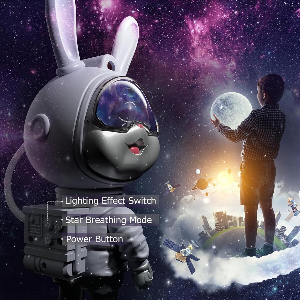 LED galaktika ja tähtprojektor Astronaut Bunny цена и информация | Peokaunistused | kaup24.ee