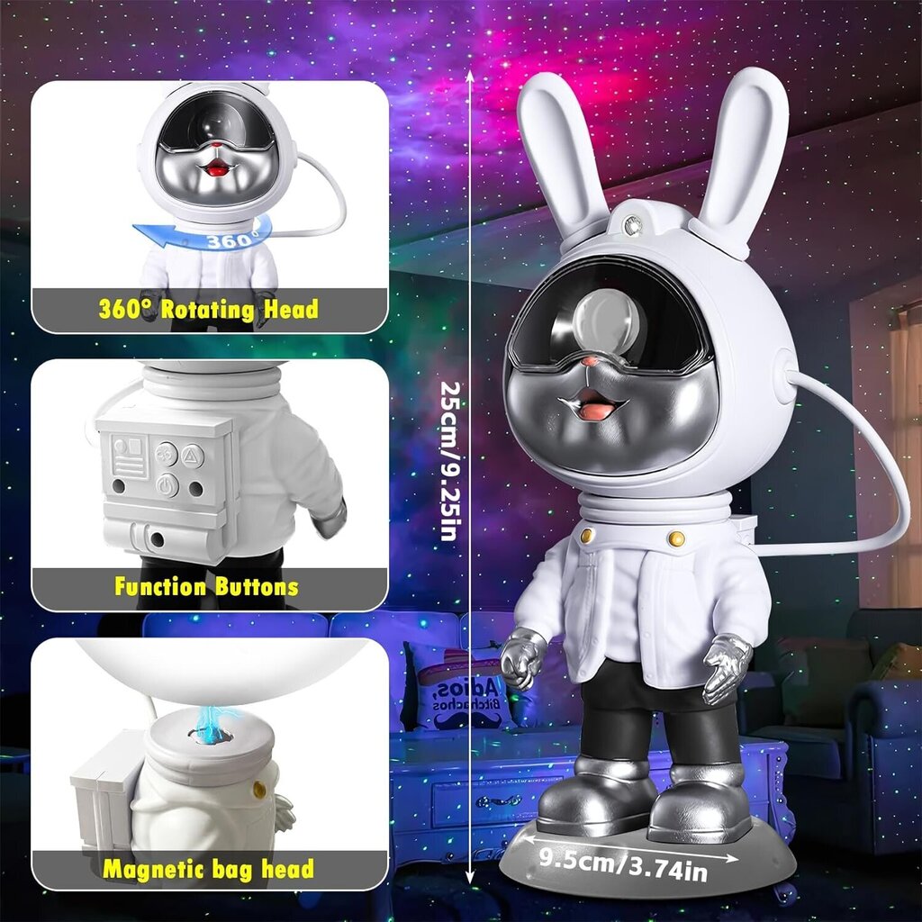 LED galaktika ja tähtprojektor Astronaut Bunny цена и информация | Peokaunistused | kaup24.ee