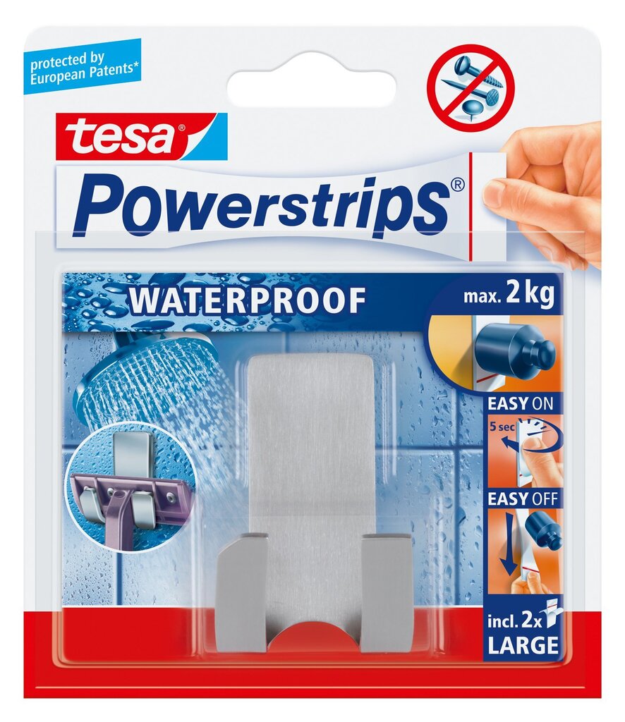 Tesa raseerija hoidik roostevaba terasest PowerStrips Waterproof Zoom 1tk цена и информация | Vannitoa sisustuselemendid ja aksessuaarid | kaup24.ee