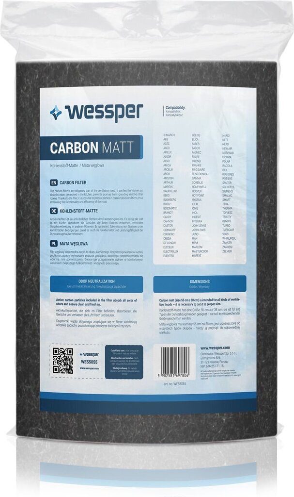 Wessper CarbonMatt 56 x 38 cm цена и информация | Filtrid õhupuhastitele | kaup24.ee