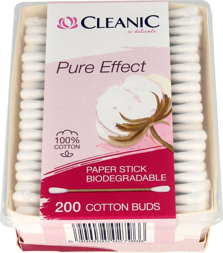 Kosmeetilised vatitikud Cleanic Pure Effect, 200 tk цена и информация | Niisked salvrätikud, vatipadjad ja -tikud | kaup24.ee