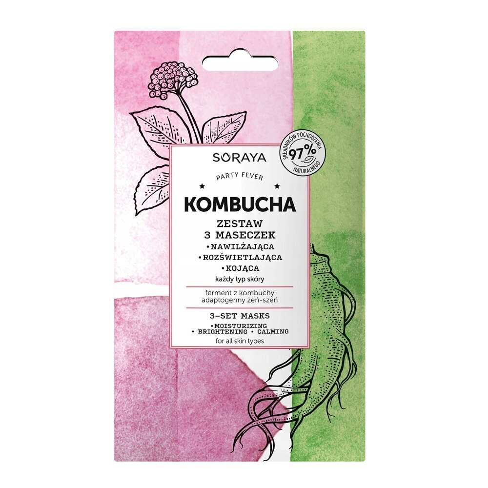 Näomaskide komplekt Soraya Kombucha, 3x8 ml цена и информация | Näomaskid, silmamaskid | kaup24.ee