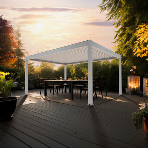 Varikatus Sky Pergola 3x3m, valge, mootoriga katus, LED valgus hind ja info | Varikatused ja aiapaviljonid | kaup24.ee