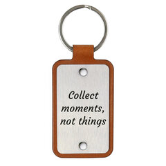 Nahast võtmehoidja roostevabast terasest plaadiga Collect moments not things hind ja info | Originaalsed võtmehoidjad | kaup24.ee