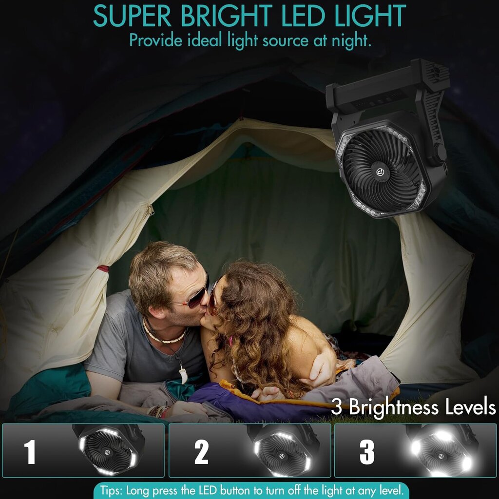 LED-valgustusega telkimisventilaator Kitwlemen, 15W hind ja info | Ventilaatorid | kaup24.ee
