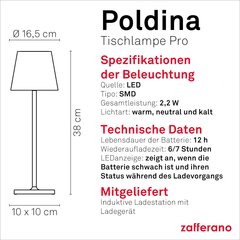 Zafferano Poldina аккумуляторная светодиодная настольная лампа цена и информация | Настольная лампа | kaup24.ee