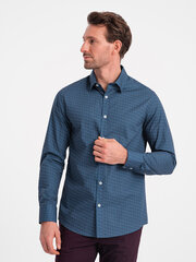 Мужская рубашка приталенного кроя из хлопка с узором - синяя v4 om-shcs-0151 124408-7 цена и информация | Мужские рубашки | kaup24.ee