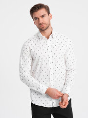 мужская хлопковая рубашка приталенного кроя с рисунком - белая v2 om-shcs-0151 124406-7 цена и информация | Мужские рубашки | kaup24.ee