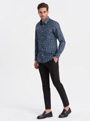 мужская хлопковая рубашка приталенного кроя с рисунком - темно-синяя v1 om-shcs-0151 124405-7 цена и информация | Мужские рубашки | kaup24.ee