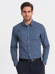 Мужская рубашка узкого кроя с тонким узором - темно-синяя v1 om-shcs-0140 124397-7 цена и информация | Мужские рубашки | kaup24.ee