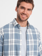 классическая мужская рубашка в клетку из фланели и хлопка - сине-кремовый v2 om-shcs-0157 124378-7 цена и информация | Мужские рубашки | kaup24.ee