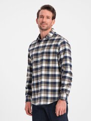 классическая мужская фланелевая рубашка из хлопка - коричнево-темно-синяя v1 om-shcs-0157 124377-7 цена и информация | Мужские рубашки | kaup24.ee