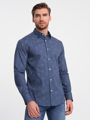 Классическая мужская хлопковая рубашка Slim Fit Palm Tree — темно-синий v5 om-shcs-0156 124374-7 цена и информация | Мужские рубашки | kaup24.ee