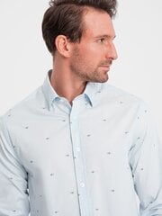 классическая мужская рубашка из хлопка в сетку приталенного кроя - синяя v4 om-shcs-0156 124373-7 цена и информация | Мужские рубашки | kaup24.ee