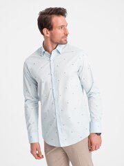классическая мужская рубашка из хлопка в сетку приталенного кроя - синяя v4 om-shcs-0156 124373-7 цена и информация | Мужские рубашки | kaup24.ee