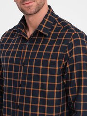 мужская фланелевая рубашка приталенного кроя в клетку - темно-синий и оранжевый v1 om-shcs-0145 124369-7 цена и информация | Мужские рубашки | kaup24.ee