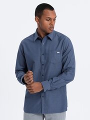мужская хлопковая рубашка обычного кроя с карманами - синяя v3 om-shcs-0147 124364-7 цена и информация | Мужские рубашки | kaup24.ee