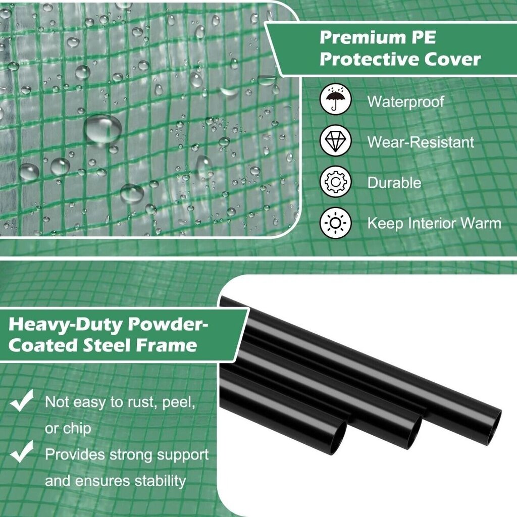 Lilleriiuliga kasvuhoone Costway, 198,5 x 98 x 215 cm, roheline цена и информация | Kasvuhooned | kaup24.ee