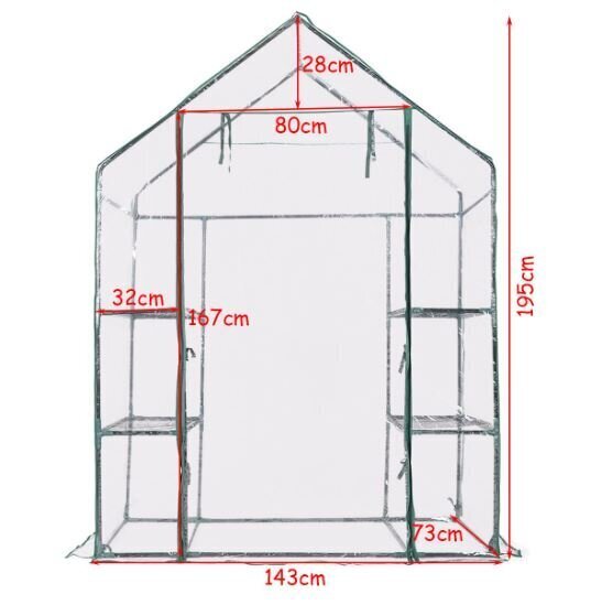 Kasvuhoone Costway 143 x 73 x 195 cm, valge hind ja info | Kasvuhooned | kaup24.ee