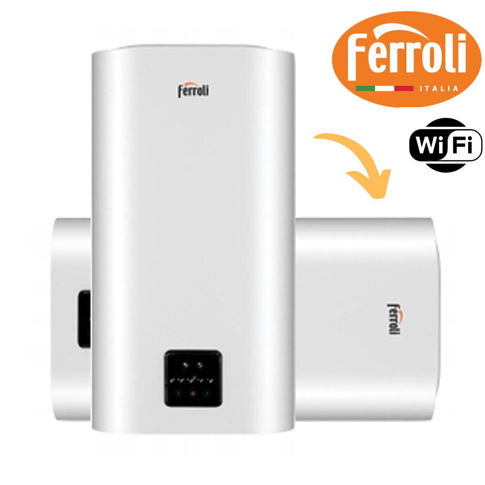 Elektriboiler Ferroli lame 50 l 1,8 kW, vertikaalne/horisontaalne TITANO TWIN 50 WI-FI, valge hind ja info | Boilerid | kaup24.ee