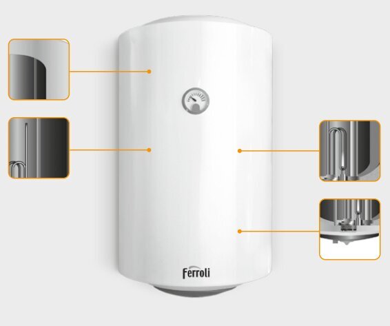 Elektriline vertikaalne veeboiler ja kaabel pistikuga Ferroli VBO 50 2KW, valge hind ja info | Boilerid | kaup24.ee