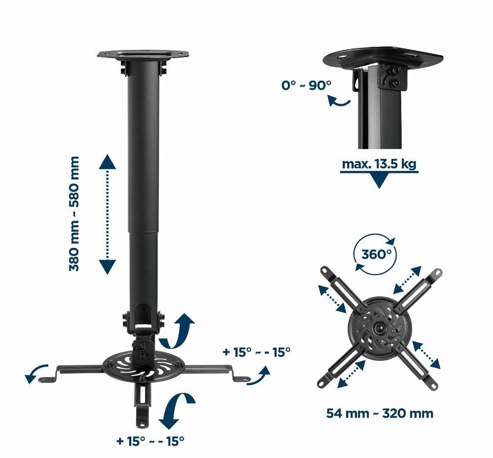 Stiprinājums projektoram Gembird Adjustable Ceiling Mount for Projector| Beamer hind ja info | Teleri seinakinnitused ja hoidjad | kaup24.ee