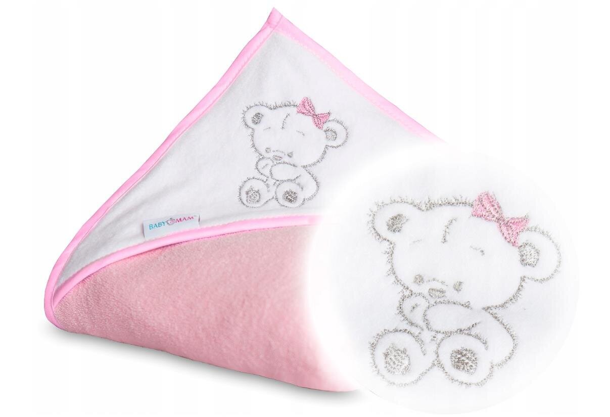 Kapuutsiga laste rätik Babymam, 100x100 cm, Pink hind ja info | Vannitooted | kaup24.ee