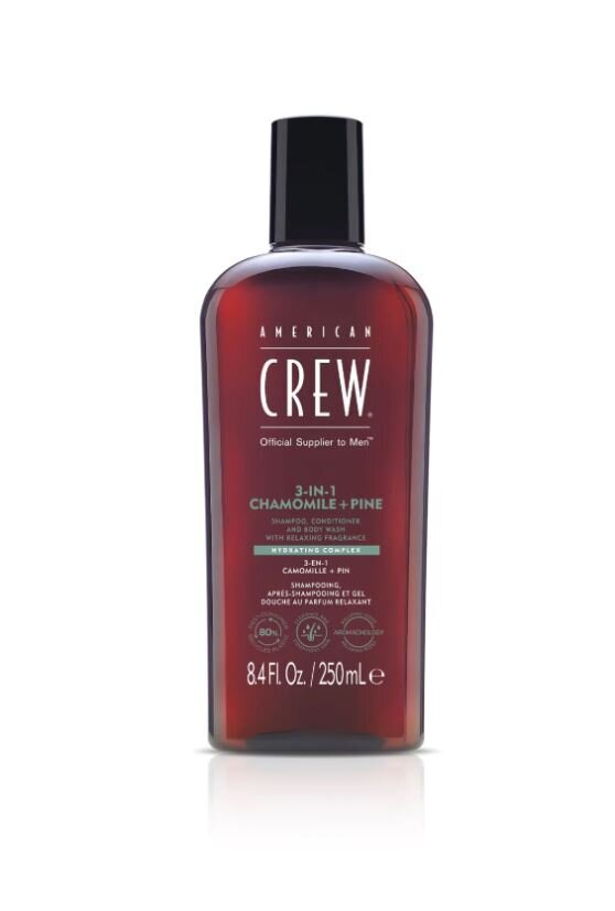 Kõik-Ühes Šampoon American Crew 3in1 Chamomile + Pine, 250 ml hind ja info | Šampoonid | kaup24.ee