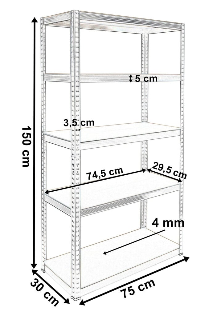 Hoiuriiul, 5 riiulit, must, 150x75x30 hind ja info | Riiulid | kaup24.ee