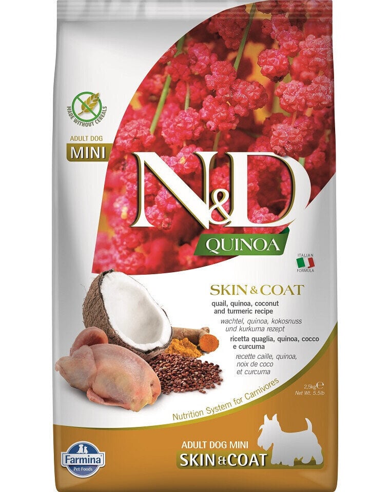 Farmina N&D Quinoa Dog Skin&Coat väikest tõugu koertele vuti ja kookosega, 2,5 kg цена и информация | Kuivtoit koertele | kaup24.ee