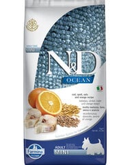 Farmina N&D Ocean Dog корм для собак мелких пород с треской, полбой, овсом и апельсинами, 2,5 кг цена и информация | Сухой корм для собак | kaup24.ee
