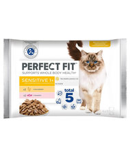 Корм для кошек Perfect Fit Sensitive 1+ с курицей и лососем, 52x85 г цена и информация | Кошачьи консервы | kaup24.ee