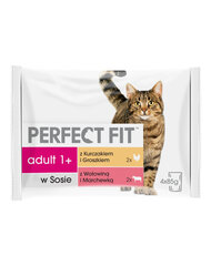 Perfect Fit Cat Adult 1+ kassikonservid lihaga, 4x85 g hind ja info | Konservid kassidele | kaup24.ee