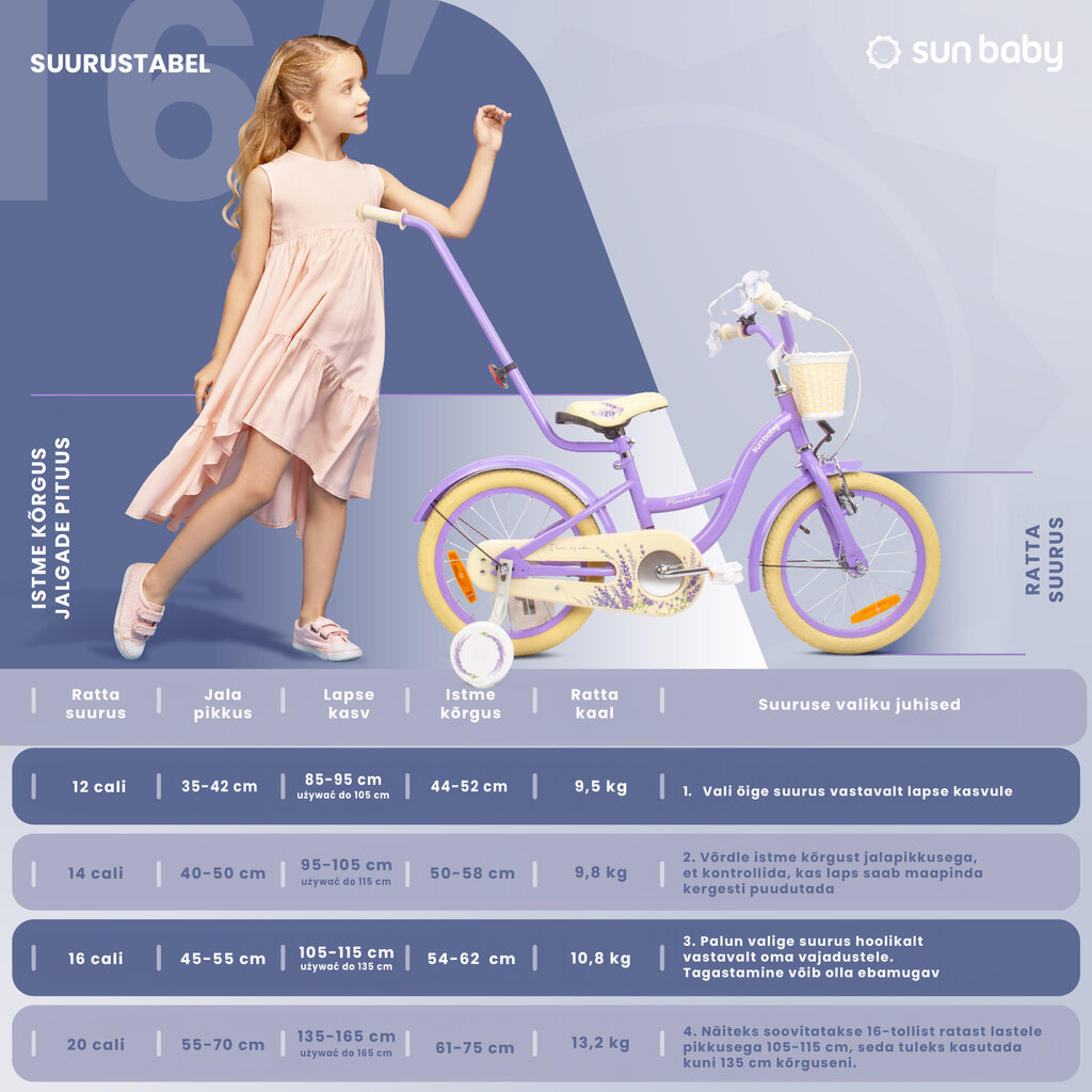 Flower Bike jalgratas tüdrukule 16'', lilla цена и информация | Jalgrattad | kaup24.ee