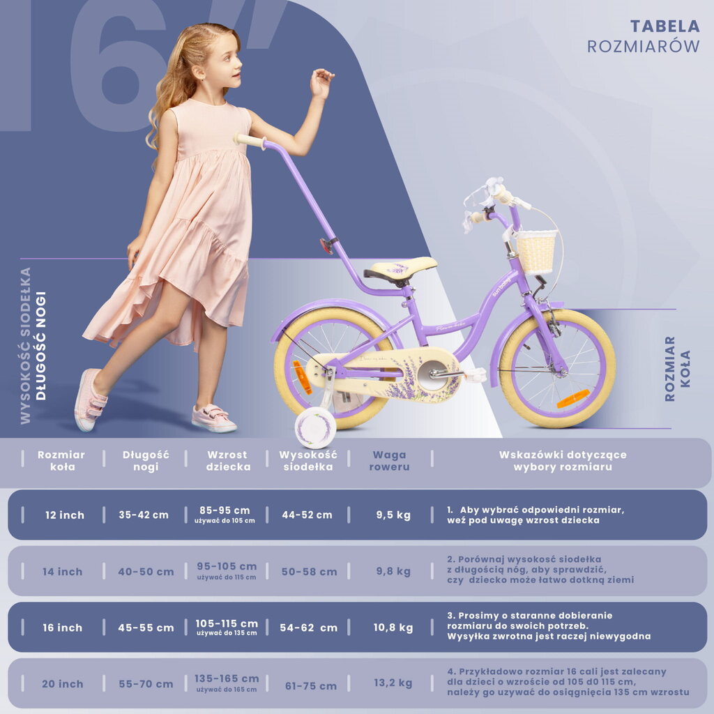 Flower Bike jalgratas tüdrukule 16'', lilla цена и информация | Jooksurattad | kaup24.ee