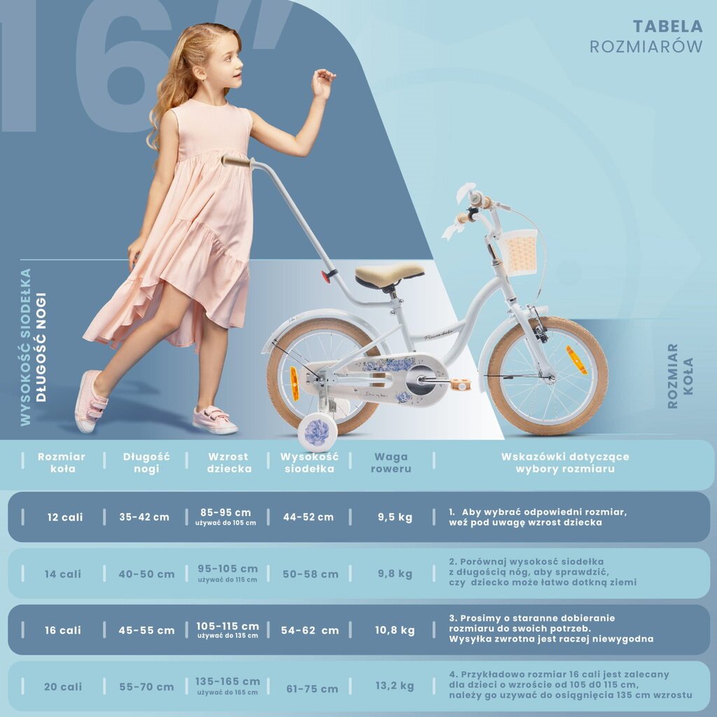 Flower Bike Jalgratas tüdrukule 16'', sinine hind ja info | Jooksurattad | kaup24.ee