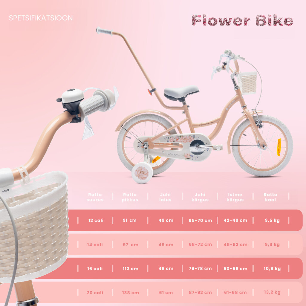 Flower Bike Jalgratas tüdrukule 16'', roosa hind ja info | Jalgrattad | kaup24.ee